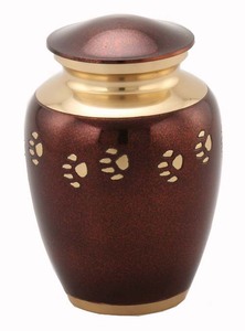 โกศใส่ศพสัตว์เลี้ยงลายหินอ่อนสีแดงเชอร์รี่เครื่องหมายอุ้งเท้าสีทอง - Product Image 2