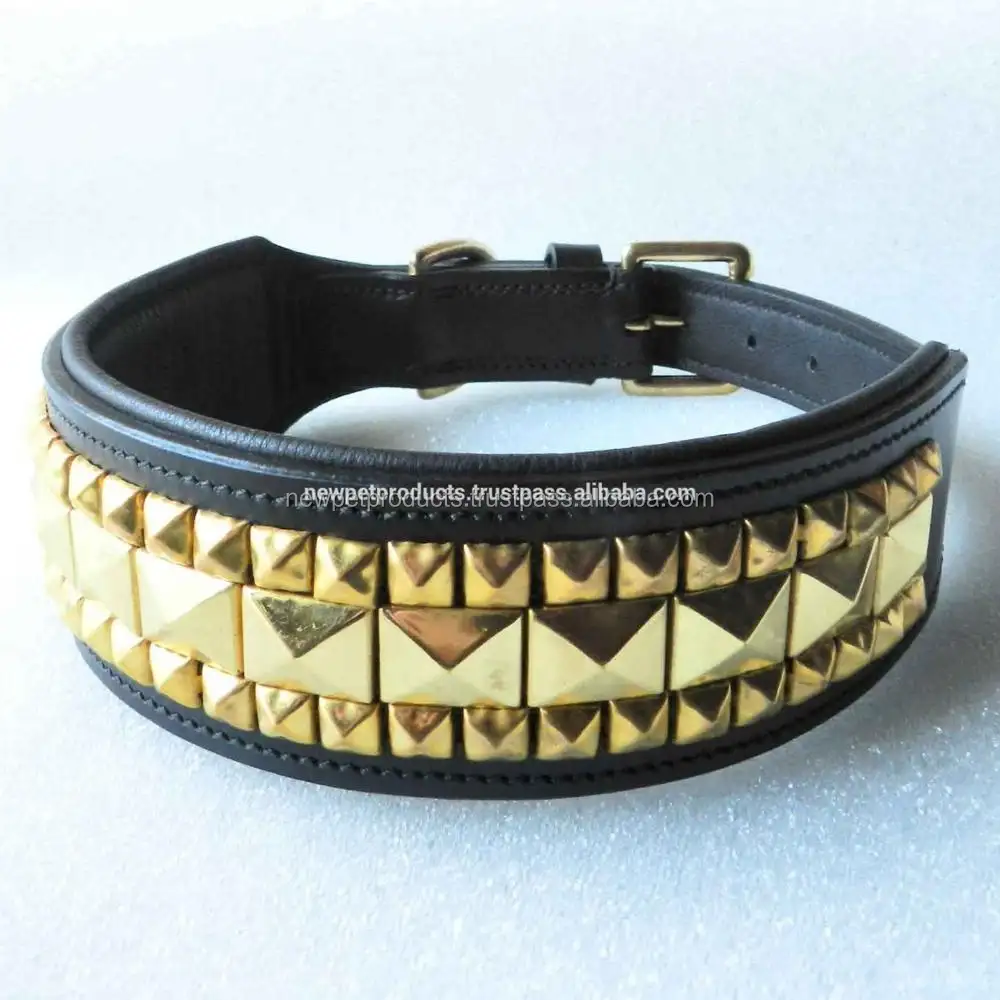 Designs Hunde halsband Leder Messing Nieten Haustier Halsbänder und führt Großhandel kunden spezifisches Design