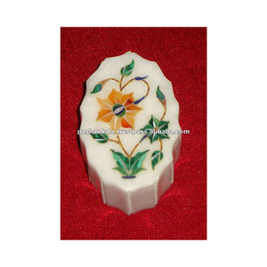 Boîte à pilules en marbre incrusté de pierre - Product Image 1