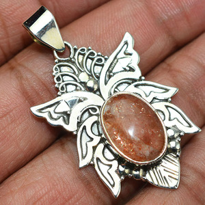 Pendentifs en argent Sterling 925 en forme ovale Red Sun Sitara, 925, bijoux en argent frais 925, exportation et vente en gros - Product Image 3