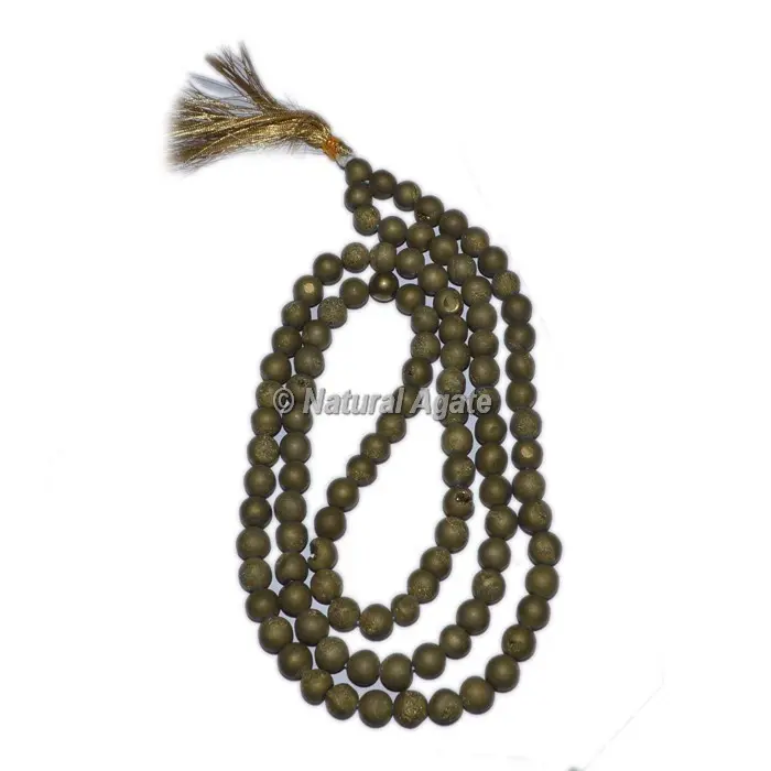 Melhor Venda Espiritual Frisada hindu oração jap mala cristal artesanato Semi-Preciosa Pirita Druzy Ágata Jap Mala Beads