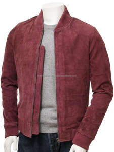 <b>Men's</b> Burgundy <b>Suede</b> <b>Bomber</b> <b>Jacket</b> Isonz Leather Zone - Product Image 3