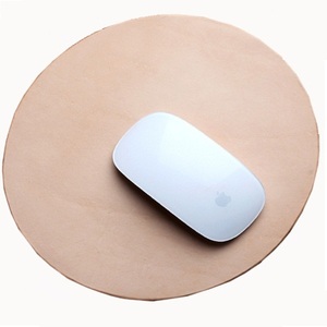High Quality Tan PU Leather Round Mouse Pad Customizable Size Smooth Surface 15W <b>Wireless</b> Charging for <b>PC</b> Office Use in Stock - Product Image 1