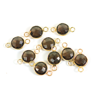 Colgantes y dijes de joyería unisex de cuarzo ahumado marrón dorado de 10 mm con bisel de plata de ley chapada en oro y doble argolla de conexión - Product Image 3