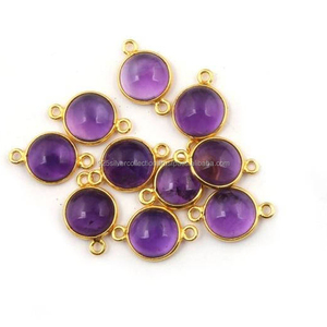 ขั้วต่อฝาอเมทิสต์สีม่วงธรรมชาติคุณภาพสูงทองเหลืองทำมือ2ใบสำหรับทำเครื่องประดับสินค้าจำนวนมากที่ยอดเยี่ยม - Product Image 1