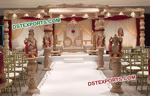 Matrimonio hindú Pilar doble Madera Mandap Último conjunto de Mandap tallado en madera Boda India Mandap Fabricante EE. UU. - Product Image 2