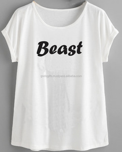 Firect-Camiseta de manga enrollada con cuello redondo para mujer, Camiseta con estampado de moda para mujer, Camiseta de algodón de bambú orgánico 2019 - Product Image 6