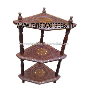 Estante de esquina plegable de madera con diseño de incrustación de latón tallado a mano, para el hogar, sala de estar y Hotel - Product Image 4