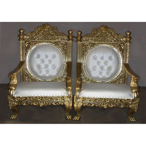 King & Queen-Sillas de boda talladas de madera, para novio y novia - Product Image 1