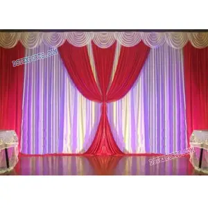 Beautiful Wedding Pleeted Backdrop White & Red Backdrop Curtains Pleated Swags For Wedding Ceremony