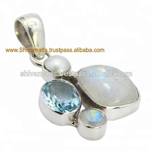 925 Hot Design élégant en argent Sterling bleu topaze perle Multi pierres précieuses pendentif bijoux fins pendentifs et breloques - Product Image 2
