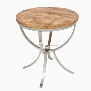 Round Coffee Table with Wooden Top Living Room Small Furniture Accent Tables Shelf Wooden Top Metal Leg Side Coffee Table - Product Image 1