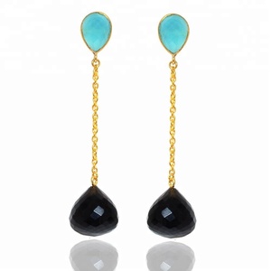 Pendientes de Plata de Ley 925 Hechos a Mano al por Mayor, Bonitos Pendientes de Mujer con Piedras Preciosas de Calcedonia Azul Natural, Chapado en Oro, para Aniversario - Product Image 1