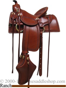 Silla de montar western de cuero repujado para equitación, estilo ranchero y cowboy - Product Image 3
