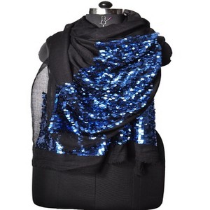 Wool Silk Traditional Scarves & <b>Shawls</b> with <b>Sequins</b> Elegant Stoles - Product Image 5