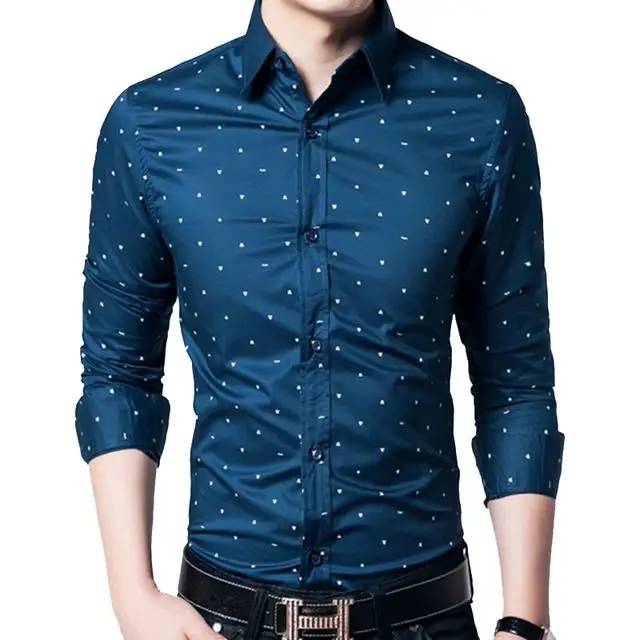 Allover printed custom mens blue color fashionable dress Shirts