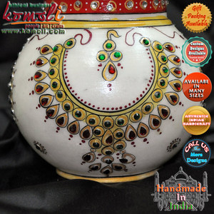 Article de cadeau décoratif Kalash en marbre de travail Kundan pour Pooja, cadeau de retour de mariage indien, pendaison de crémaillère et cérémonies traditionnelles - Product Image 3