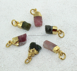 Conector de turmalina en bruto Natural, galvanoplastia de oro, conector colgante hecho a mano de una sola fianza, Pepita colgante de 16-20mm - Product Image 5