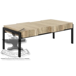 Mesa de centro industrial vintage con panel de madera gruesa para muebles de sala de estar - Product Image 1