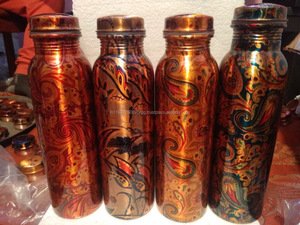 Botella de agua de cobre puro en diseños únicos impresos - Product Image 3