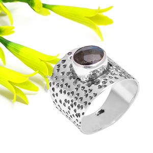 Designer Solid 925 Sterling Silver Fine <b>Ring</b> Round Shape with <b>Labradorite</b> Gemstone Bezel Setting Fashionable Wedding Party Gift - Product Image 1