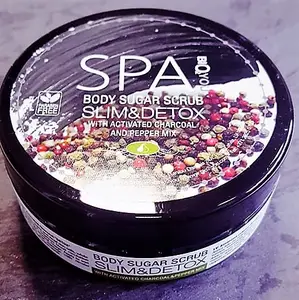 HERBAL BODY SCRUB SUGAR , EXFOLIATING SCRUB with activated Charcoal and Pepper mix "Detox& Slim "