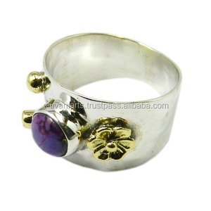 Two Tone 925 Sterling <b>Silver</b> Purple Copper Turquoise Gemstone <b>Eternity</b> Vermeil <b>Ring</b> Wholesaler and Supplier - Product Image 2
