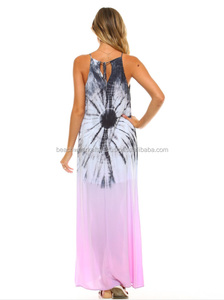 European Casual Party Wear Summer Woven Rayon Tie Dye Spaghetti Strap Maxi Dress for Women - Product Image 2