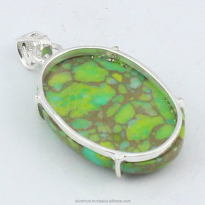 925 Solid Sterling Pendant Green Copper <b>Turquoise</b> Gemstone Fine <b>Jewellery</b> Pendant Antique Pendant for Women Wholesale Jewelry - Product Image 4