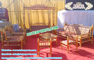 Conjunto de muebles de madera tallados para boda, conjunto de sofás de estilo de bollwood, plateados, modernos, para recepción y escenario - Product Image 4