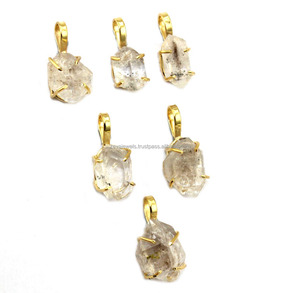 Colgante de GEMA de diamante Natural herkimer, colgante de aspecto crudo rugoso, enchapado en oro de 24k para collar de cadena - Product Image 5