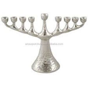 9 Arms Silver Hammered Menorah Attractive Designing Decorating Fancy Wholesale Luxury Candle Menorah <b>Candelabra</b> From Indian - Product Image 1