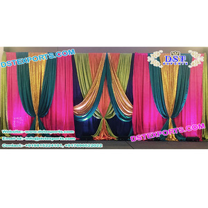Fondo colorido para boda, impresionante telón de escenario de terciopelo azul real, con mandalas indias para boda - Product Image 1