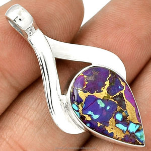 Cuivre Turquoise 925 pendentif en argent Sterling pour femmes poire forme Turquoise Cabochon avec lunette réglage guérison pierres précieuses bijoux - Product Image 5