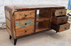 Meuble vintage en bois recyclé de style indien antique fait à la main pour salon polyvalent pour la maison ou l'hôtel - Product Image 2