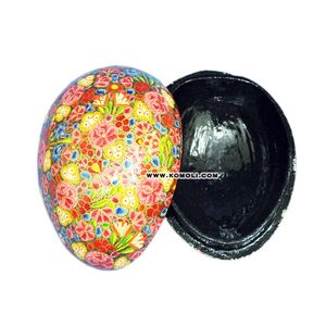 Boîte à bijoux en forme d'oeuf en papier mâché peint à la main - Product Image 1