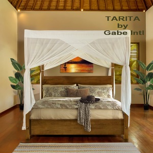Four Poster <b>Bed</b> Solid Teak Wood with Canopy Full Wooden Headboard Contemporary Style - Product Image 2