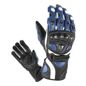 Gants de Moto Combinaison de Couleurs Cuir Noir et Bleu Logo Personnalisé Protection Universel Moto Moto Sports PK