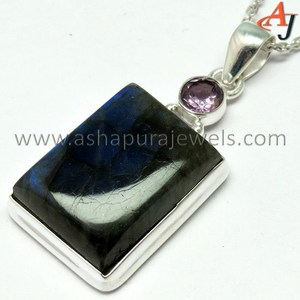 Pendentif en argent Sterling 925, Labradorite améthyste, bijoux uniques, pierre, bijoux en argent - Product Image 6