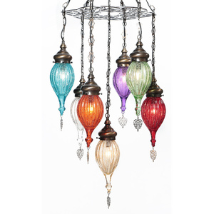 Lámpara de Araña de 7 Luces con Diseño Turco, 21 Cristales de Colores, Ahorro de Energía, Certificación CE, Hierro/Latón - Product Image 3