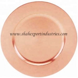 Assiette de chargeur ronde en cuivre pur avec bordure martelée pour les assiettes de chargeur de vaisselle de décoration de table de mariage - Product Image 2