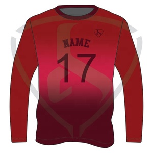 Maillot de basketball personnalisé pour homme, rouge, manches longues, impression par sublimation, évacuation de l'humidité, col rond, manches complètes, vêtements d'équipe pour adultes - Product Image 1