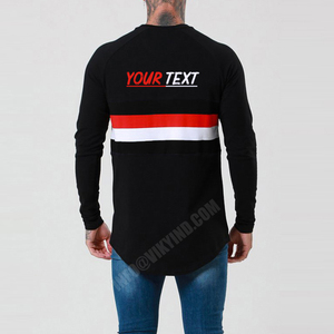 เสื้อยืดคอกลมแขนยาวสำหรับผู้ชายแฟชั่นฤดูใบไม้ผลิผ้ายืดแบบลำลองเสื้อออกกำลังกายผ้าถักสไตล์ฮิปฮอป - Product Image 2