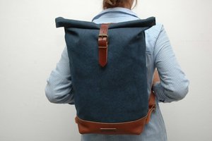 Voyage en plein air ordinateur portable Roll Top sac à dos rétro hommes femmes toile sac à dos LHB 0085 - Product Image 3