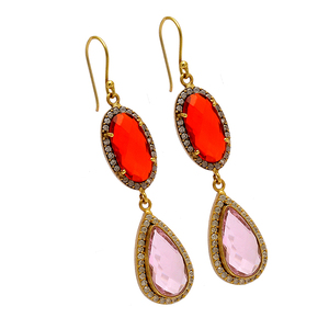ต่างหูอัญมณีควอตซ์สีแดงโอนิกซ์สีชมพูสไตล์วินเทจดูห้อย925เครื่องประดับเงินแท้ต่างหูโรแมนติกแฟชั่นสำหรับผู้หญิง - Product Image 2