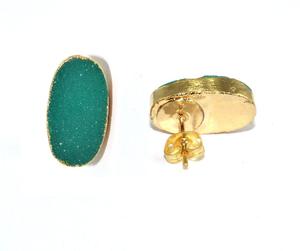 Factory Direct Sale Natural Green Sugar Druzy Oval <b>Earring</b> Brass Yellow Gold Electroplated <b>Earring</b> Boho Style <b>Stud</b> <b>Earrings</b> - Product Image 2