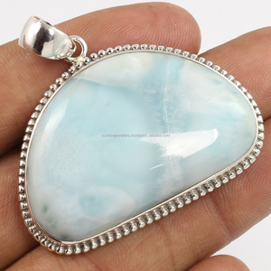 Bijoux décontractés en argent sterling 925 lunette fantaisie serti de pierres précieuses naturelles Larimar pendentif solitaire fabuleux bijoux fins breloques - Product Image 1