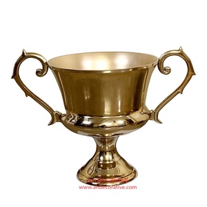 Vase en métal pour fleurs, finition dorée, pour la décoration de table et de mariage, vase à fleurs brillant avec poignées - Product Image 1
