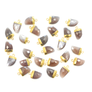 มูนสโตนสีน้ำตาล ขนาด 13 ถึง 15 มม. พร้อมห่วงรูปแตร ชุบทอง สำหรับทำเครื่องประดับ - Product Image 3
