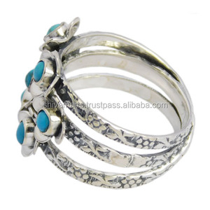 Nuevo diseño, anillo de piedras preciosas de turquesa natural hecho a mano, joyería de plata de ley 925, fabricante de anillos Eternity Vermeil - Product Image 2
